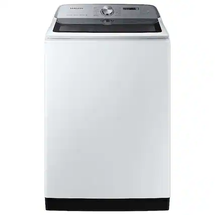 Front. Samsung - OPEN BOX 5.2 Cu. Ft. High-Efficiency Smart Top Load Washer with Super Speed Wash - White.