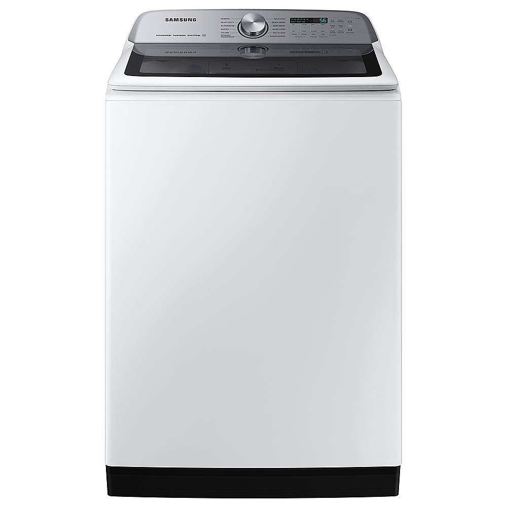 Front. Samsung - OPEN BOX 5.2 Cu. Ft. High-Efficiency Smart Top Load Washer with Super Speed Wash - White.