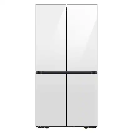 Front. Samsung - OPEN BOX Bespoke 23 Cu. Ft. 4-Door Flex French Door Counter Depth Refrigerator with Beverage Center - White Glass.