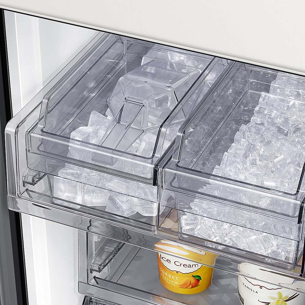 Alt View 17. Samsung - OPEN BOX Bespoke 23 Cu. Ft. 4-Door Flex French Door Counter Depth Refrigerator with Beverage Center - White Glass.