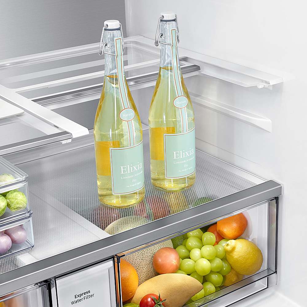 Alt View 20. Samsung - OPEN BOX Bespoke 23 Cu. Ft. 4-Door Flex French Door Counter Depth Refrigerator with Beverage Center - White Glass.