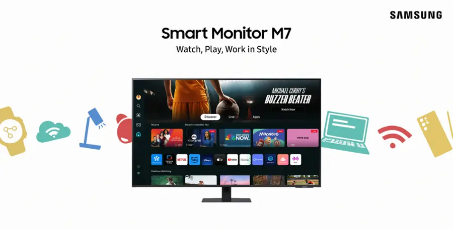 Smart Monitor M7 Watch, Play, Work in Style SAMSUNG MICHAEL CURRY'S BUZZER BEATER Watch Now Discover Live Apps Recent Recommended for You - abe NEWSLIVE -de - - NESC NEWS MOONGUG NOW - YEYU DOD - CW - - - - Continue Watching