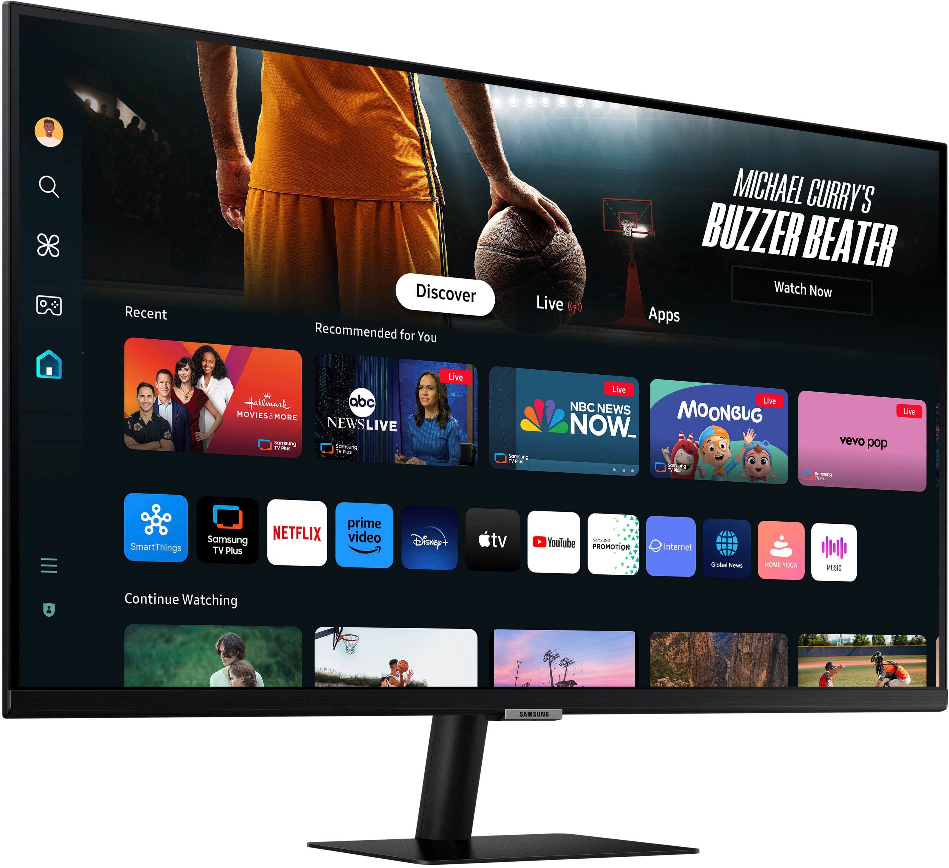 Recent Discover Recommended for You Live in MICHAEL CURRY'S - BUZZER BEATER Watch Now Apps Hellmark abc MOVIESSMORE NEWSLIVE Smwyng A - Cang - Live - Lve Live NBC NEWS MOONBUG NOW. vevo pop Lve : - Samsung NETFLIX Smart SmartThings TV PluS prime video Disney+ tv - Toulube PROHOTIOS internet Sobal - SOM TOLA - Continue Watching SAMSUNG