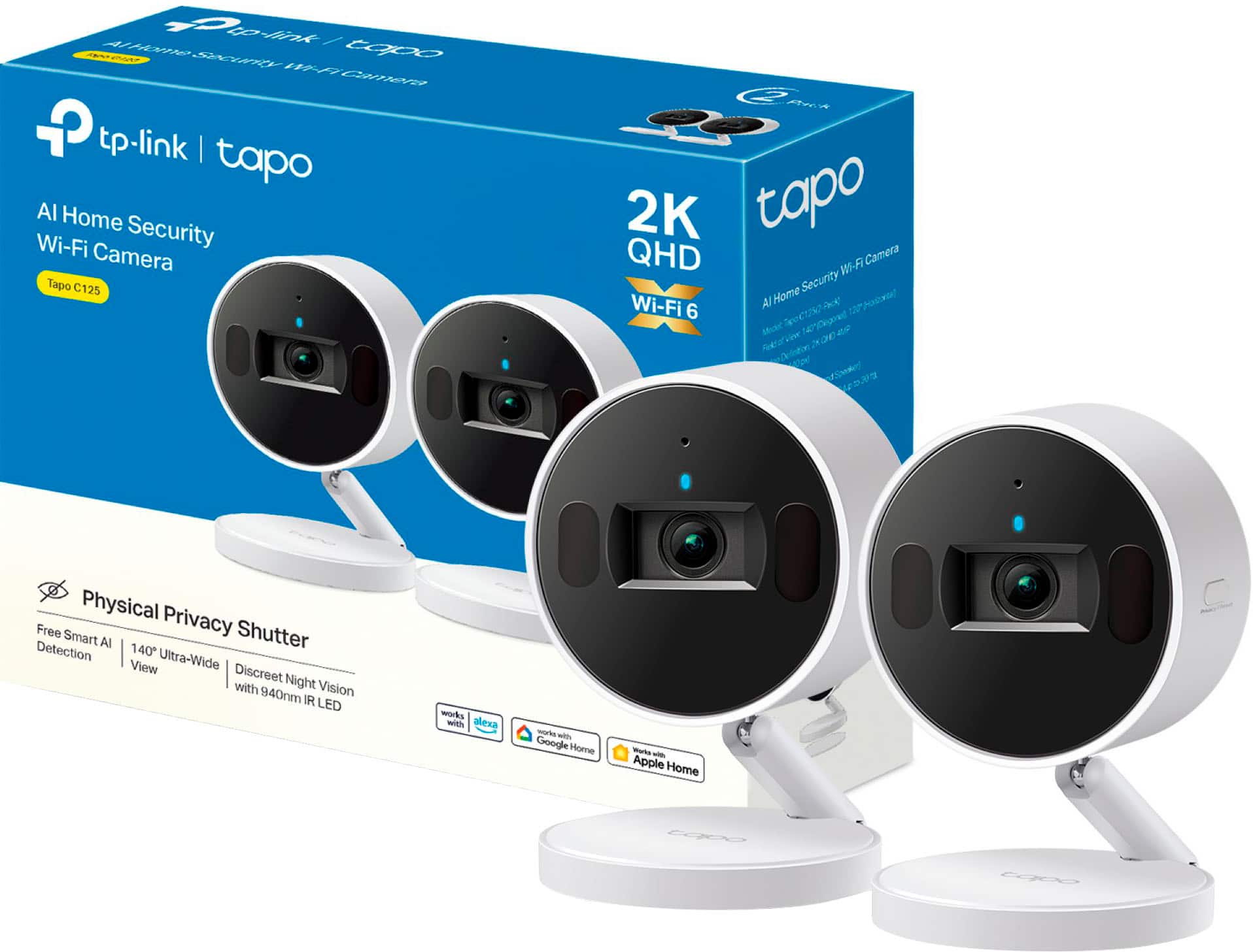 Ppmk Po to-fnk / M tapo SCTR W0 Caty tp-link I tapo Al Home Wi-Fi Security Camera Tapo C125 PhAR 2K tapo QHD WI-FT A Camera Home Security Wi-Fi 6 Al Fo 1 Mct Hu M4M Fiektof D0 #Soed 3 Physical Privacy Free Smart Shutter Al Detection 140 View Ultra-Wide Discreet Night with 940nm Vision IR LED works with Mlexa work with Google Home - - Apple Home.