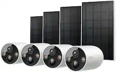 Front. TP-Link - Tapo Outdoor Battery-Powered Wireless 2K Security Camera with Solar Panels (4-Pack) - No Monthly Fees - White.