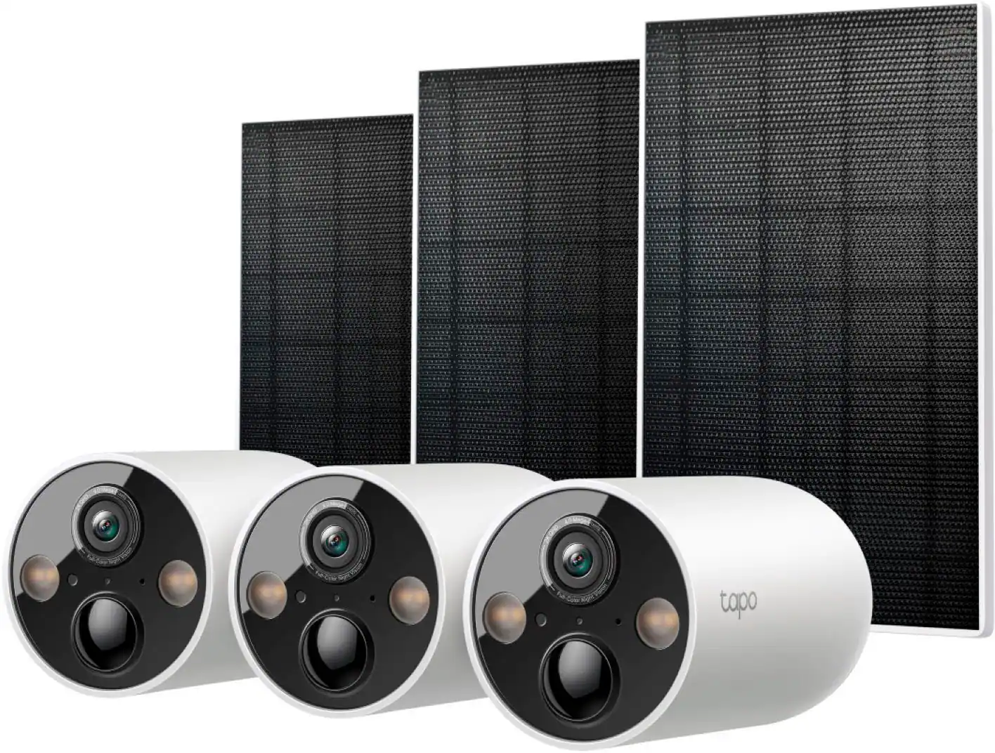 Front. TP-Link - Tapo Outdoor Battery-Powered Wireless 2K Security Camera with Solar Panels (3-Pack) - No Monthly Fees - White.