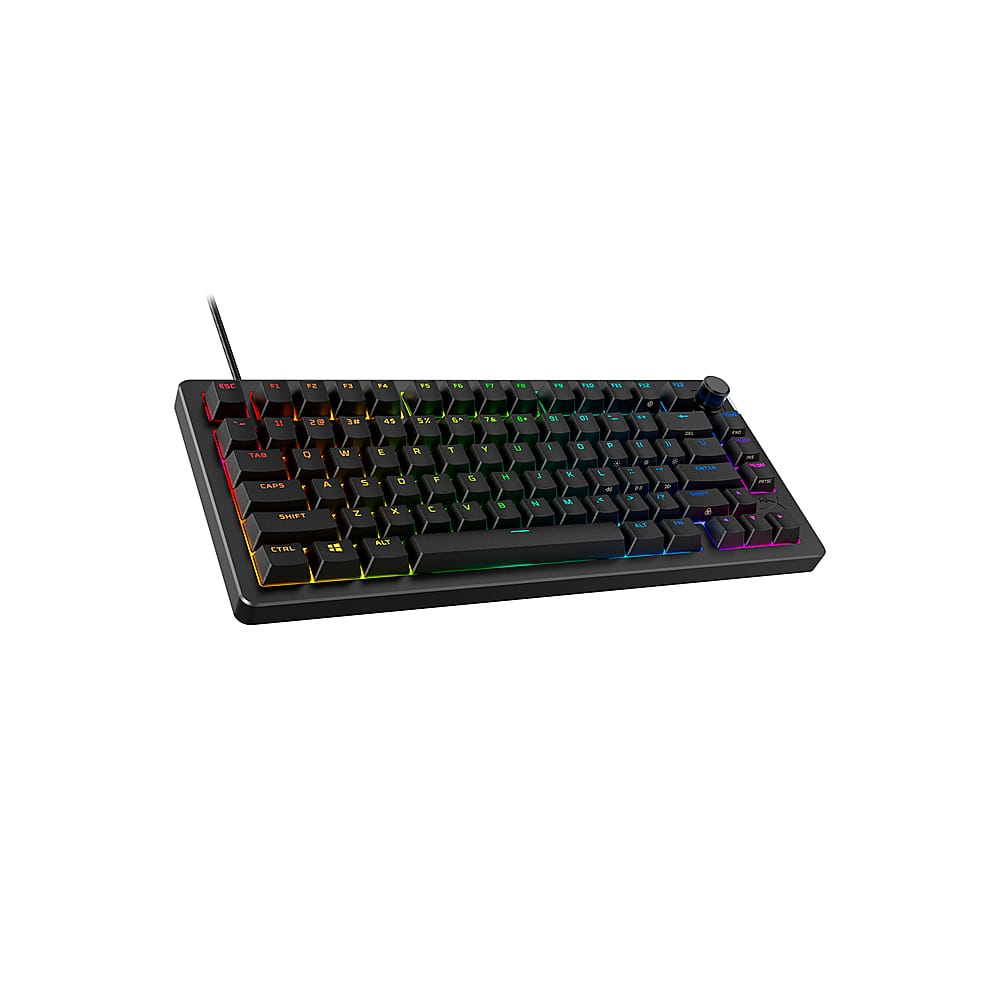 The text on the image is a description of a keyboard, which is a colorful and rainbow-colored keyboard. It is a compact keyboard with a black base and a colorful set of keys. The keyboard is designed for use with a computer, and it is likely intended for gaming or other activities that require quick and easy access to various keys.