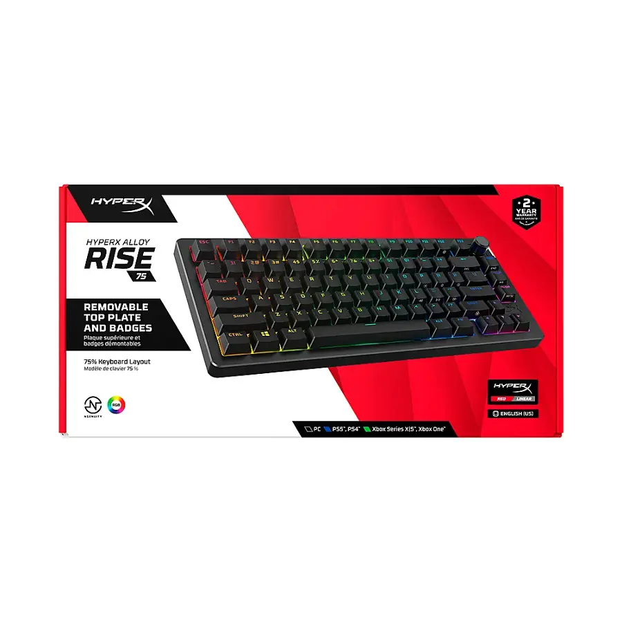 HYPERX ALLOY RISE 75 REMOVABLE TOP PLATE AND BADGES Plaque suprieure a badges domontabiles SL 2% i. TOE 2 4 1AP% d % . SUNP 1 A TBL 22 i - E 11 - a. . SE  e - -  C T 4 .. . 11 F A A - 2 AT -  s M - ,  F - V - - M . .. - - .. - J - - A - is - - 4 e : . L -- te - - - .. + - i . 75% Keybeard Layout MaDie de Clavier is N HYPCR N : - .. O ALIISM S PC PSS PS4 Kt Series XS Xbcx fne