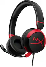 Front. HyperX - Cloud Mini Wired Headset for PC, PS5, PS4, Xbox Series X|S, Xbox One, Nintendo Switch, Chromebook, and Mobile - Red/Black.