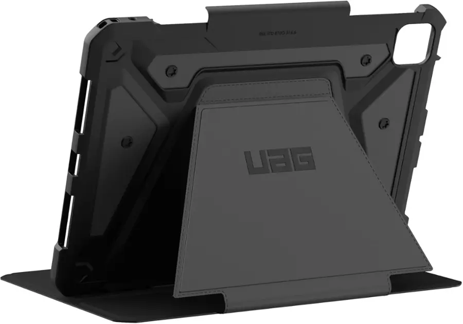 The image features a black case for a cell phone, which is designed to hold the phone securely. The case is made of leather and has a sleek, modern appearance. The phone is placed inside the case, which is positioned on a flat surface. The case is designed to protect the phone from scratches and other potential damage, while also providing a stylish way to carry the device.