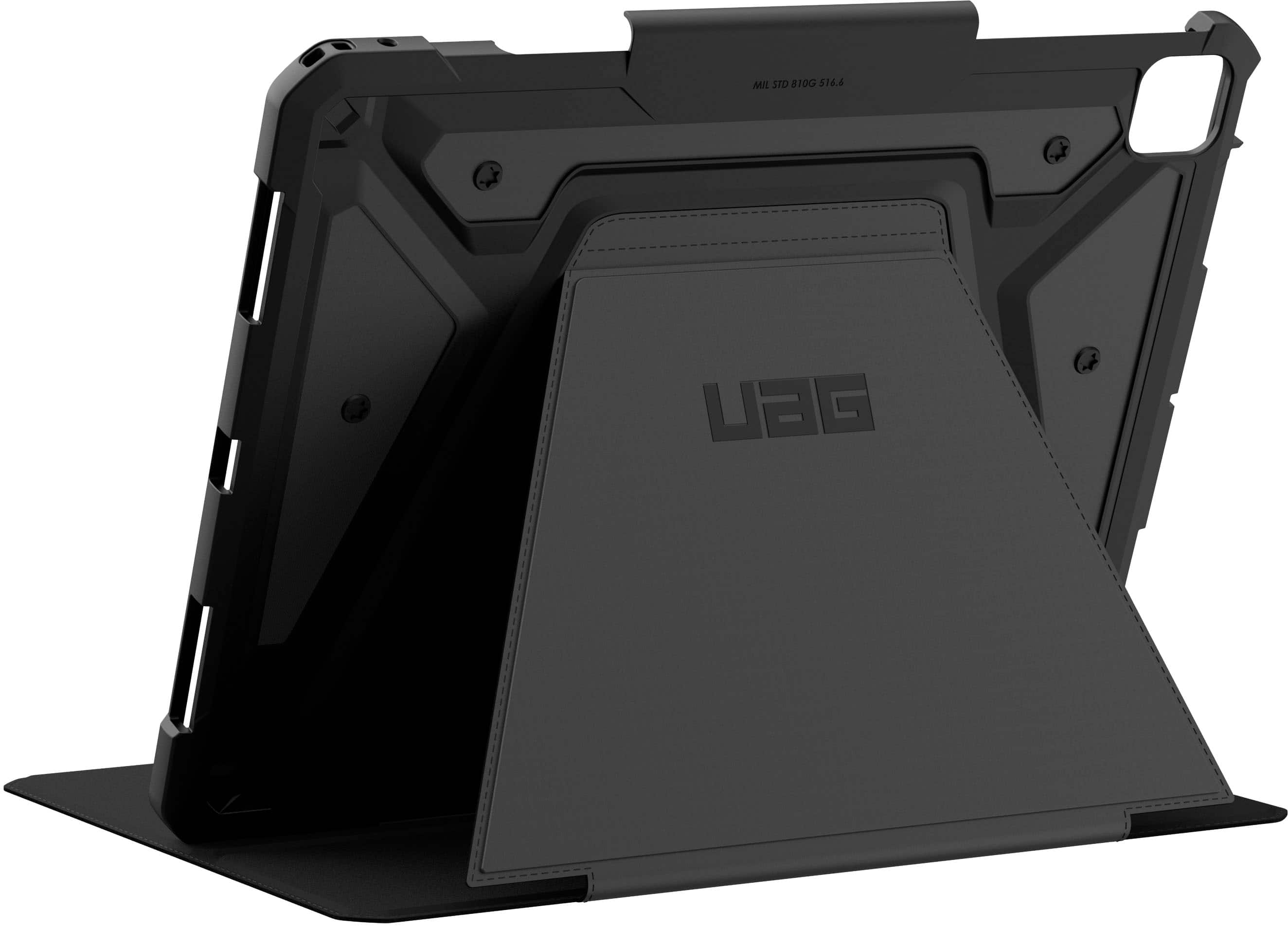 The image features a black case for a tablet computer. The case is designed to hold the tablet securely and protect it from damage. The case is made of durable material and has a sleek, modern appearance. The tablet is placed inside the case, which is designed to provide a snug fit and easy access to the device. The case is suitable for both personal and professional use, offering a practical and stylish solution for carrying and protecting the tablet.