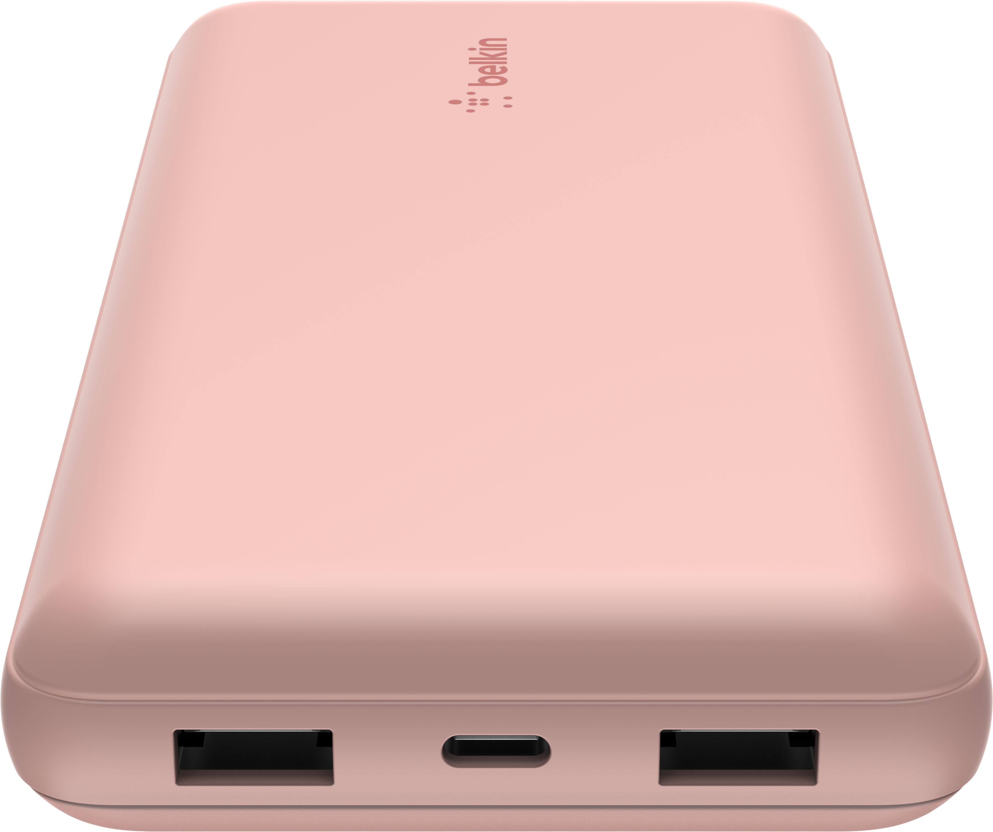 Angle. Belkin - BoostCharge USB-C Portable Charger 20K Power Bank with 1 USB-C Port and 2 USB-A Ports & Included USB-C to USB-A Cable - Rose Gold.