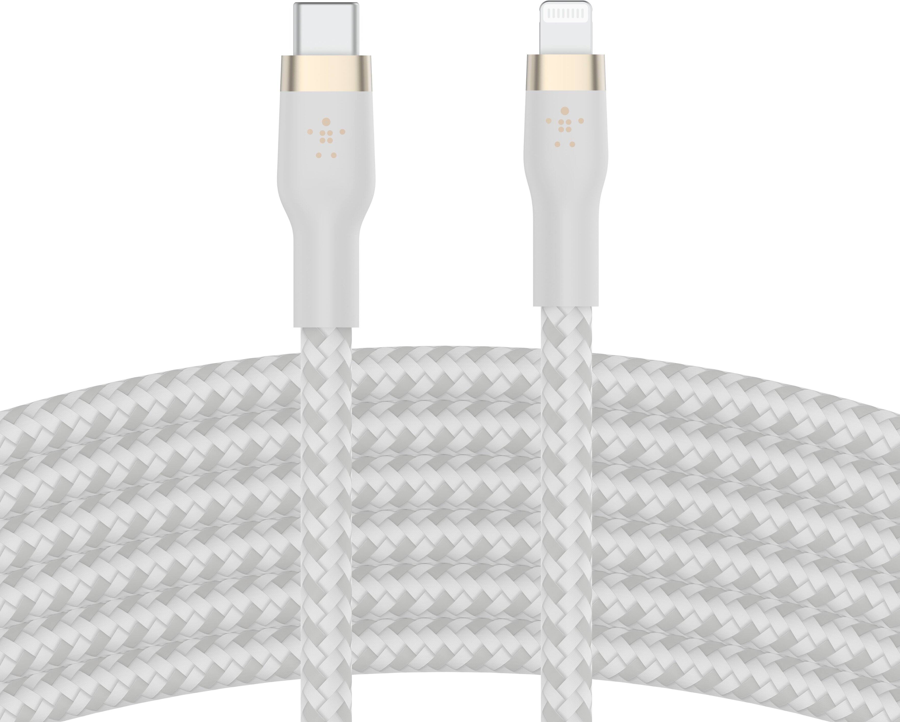 Left. Belkin - USB-C TO LTG,  BRAID SIL, 3M, WHT - White.
