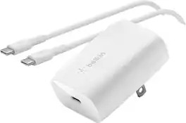 Belkin - BOOST↑CHARGE USB-C PD 3.0 PPS Wall Charger 30W with USB-C to USB-C Cable - White