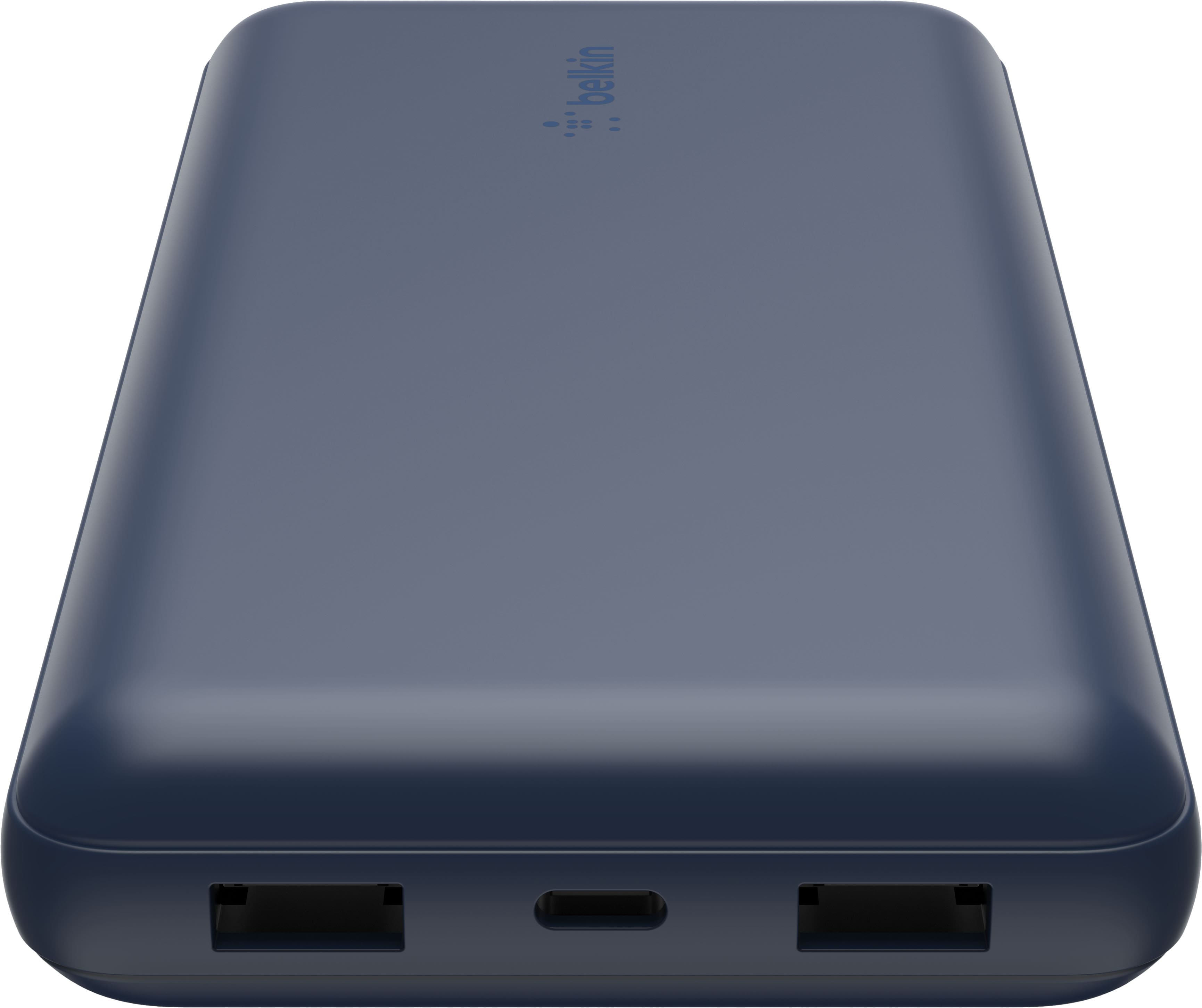 Angle. Belkin - BoostCharge USB-C Portable Charger 20K Power Bank with 1 USB-C Port and 2 USB-A Ports & Included USB-C to USB-A Cable - Blue.