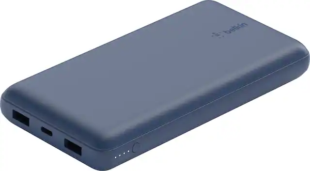 Front. Belkin - BoostCharge USB-C Portable Charger 20K Power Bank with 1 USB-C Port and 2 USB-A Ports & Included USB-C to USB-A Cable - Blue.