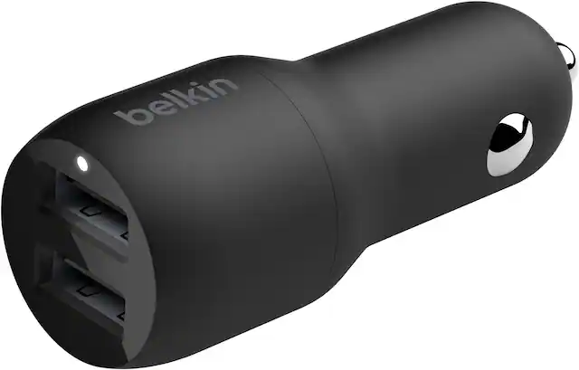 Front. Belkin - BoostCharge Dual USB-A Car Charger 24W - Black.