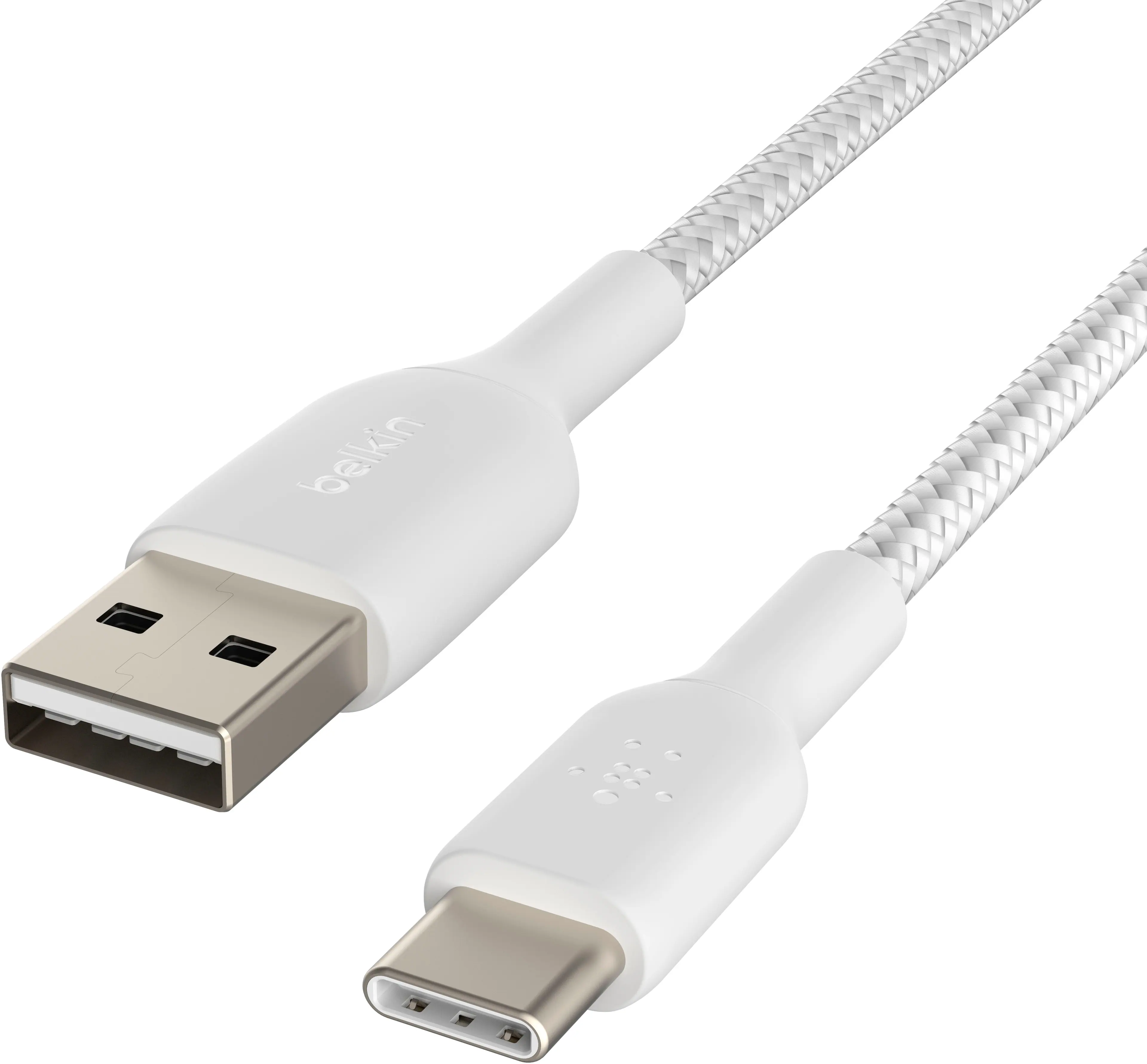 Front. Belkin - BoostChargeBraided 1M USB-C to USB-A Cable - White.