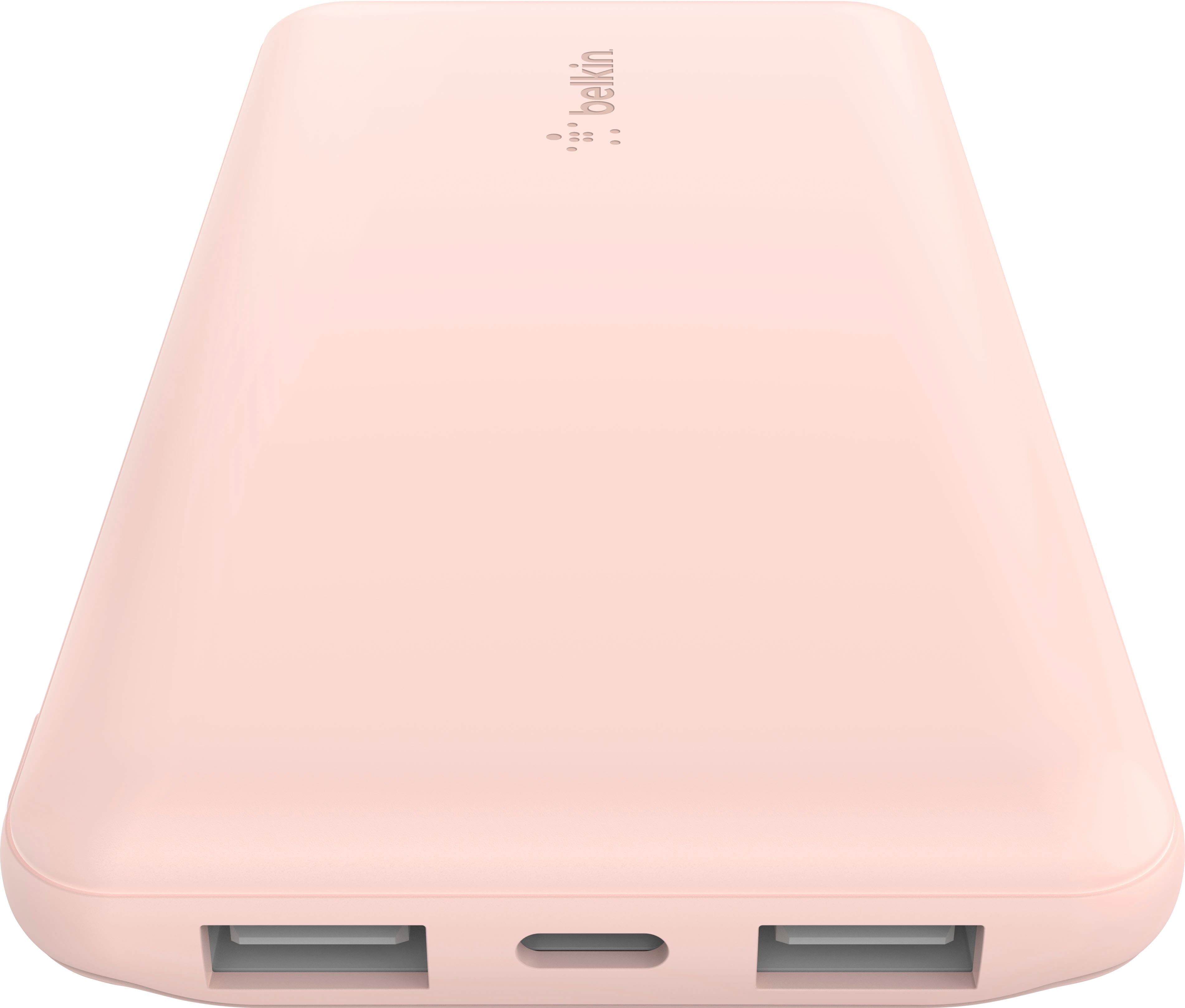 Angle. Belkin - BOOST↑CHARGE USB-C Portable Charger 10K Power Bank with 1 USB-C Port and 2 USB-A Ports & Included USB-C to USB-A Cable - Rose Gold.
