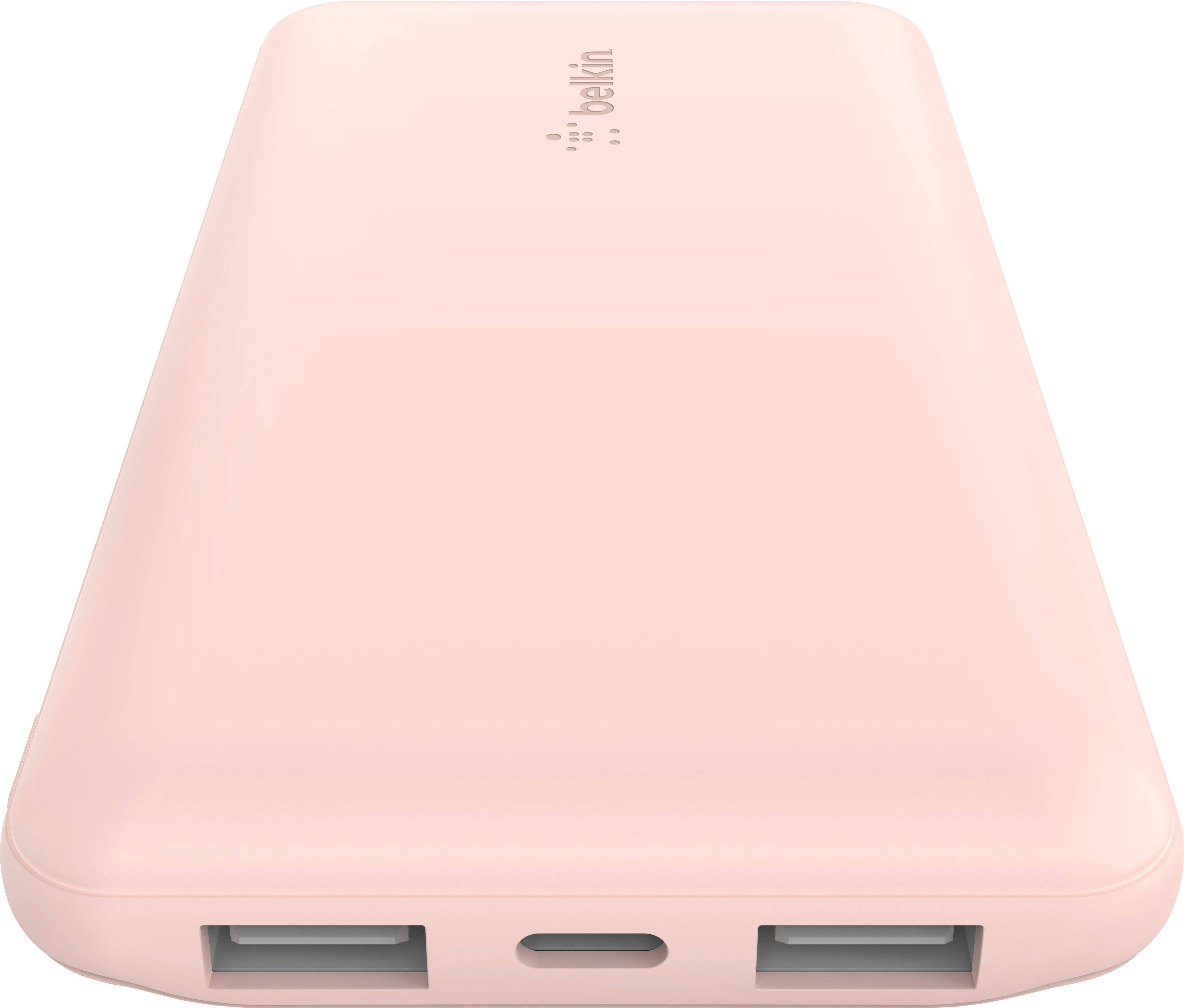 Angle. Belkin - BoostCharge USB-C Portable Charger 10K Power Bank with 1 USB-C Port and 2 USB-A Ports & Included USB-C to USB-A Cable - Rose Gold.