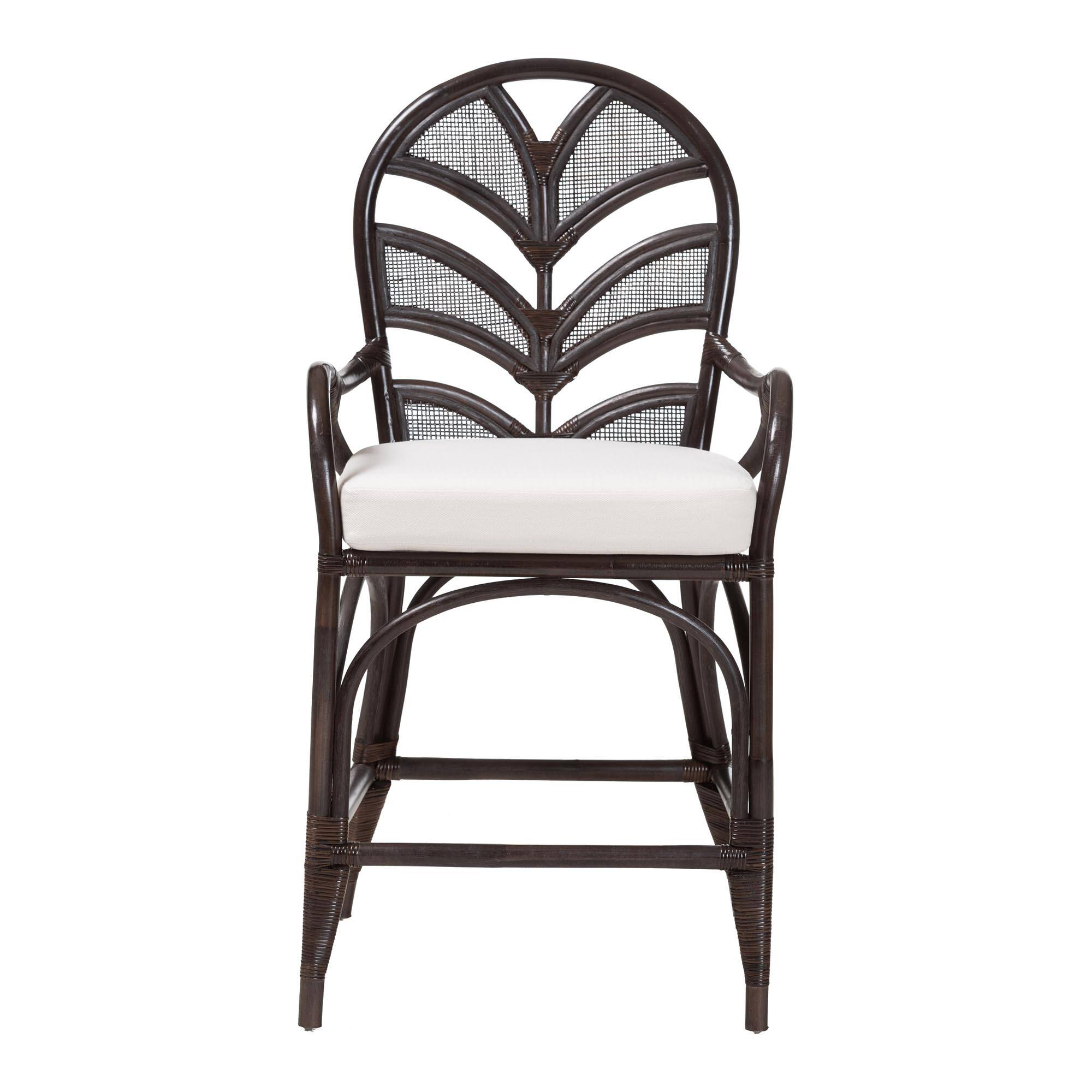 Angle. bali & pari - Niven Natural Rattan Counter Stool with Cushion - Handwoven Wicker Accent Stool with Banana Leaf Backrest Design - Espresso.