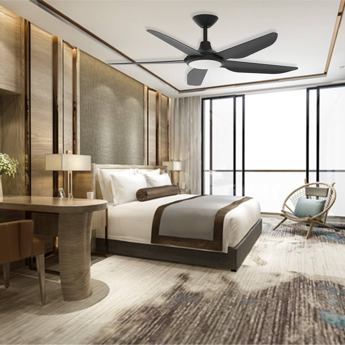 Alt View 8. ENLIGHT - 52" Smart DC Ceiling Fan, CCT & Dimmable Light, Efficient & Quiet DC Motor, Reverse Mode, Matter, 5-Blade, Damp Rated - Matte Black.