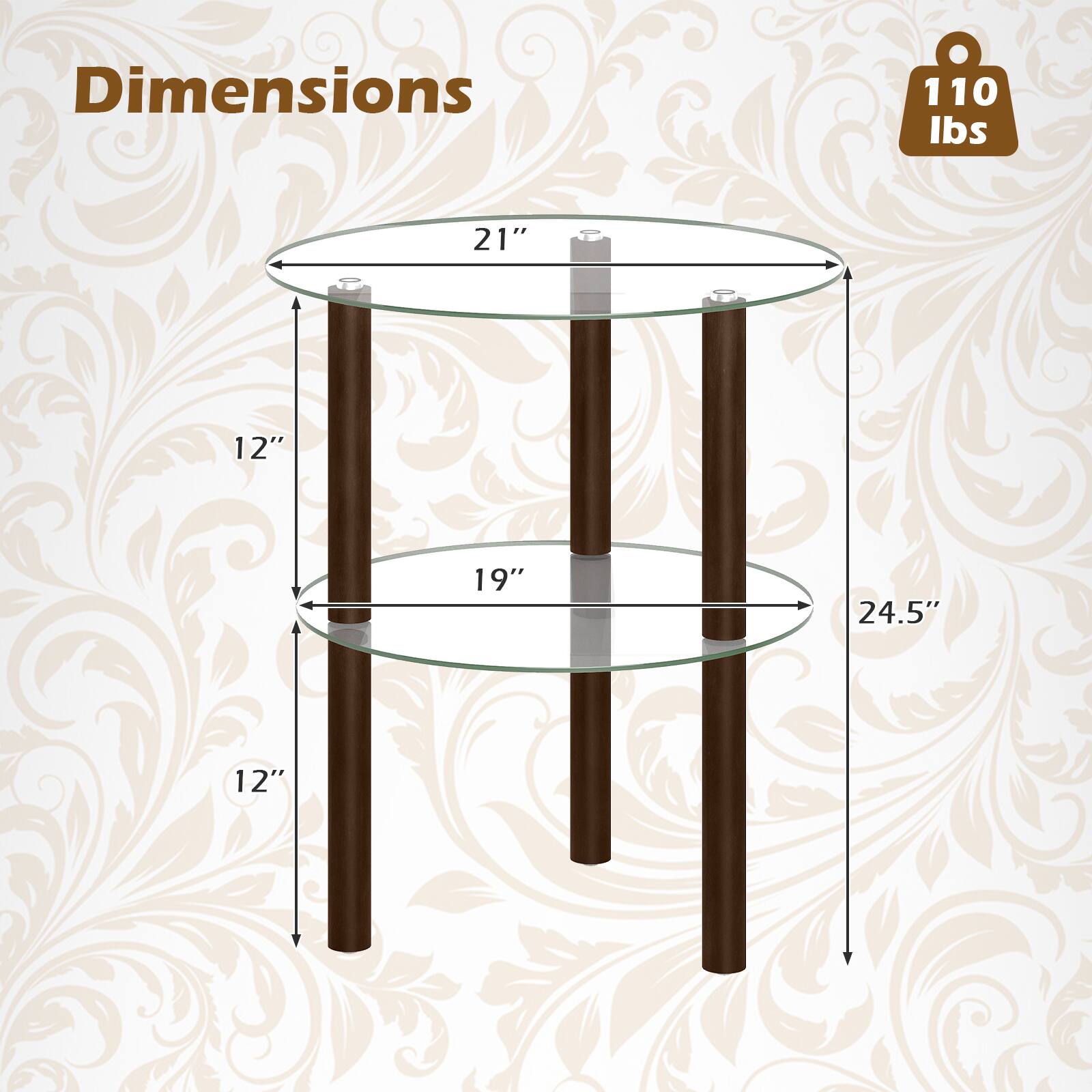 Dimensions: 110 lbs, 21", 12", 19", 24.5", 12"