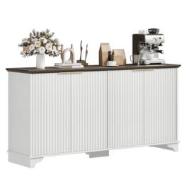 GARVEE - 61-Inch Modern Fluted Buffet Cabinet, 4-Door Wooden Sideboard with Adjustable Shelves, Elegant Storage - White