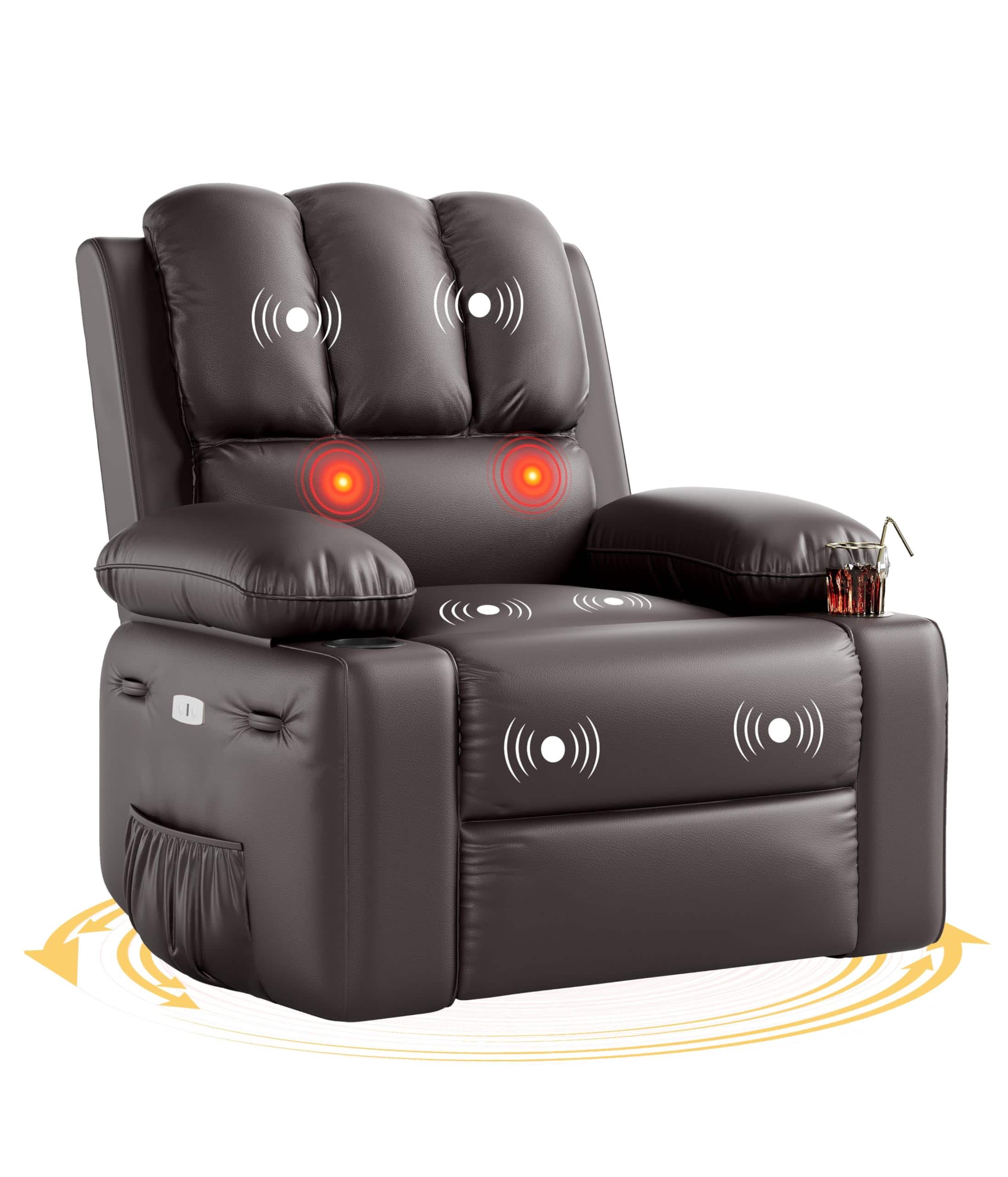 Jojoka - 37.4" Electric Power Recliner with Heat and Massage, Rocking Recliner Chair 22" Seat with Cup Holders - Coffee