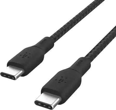 Front. Belkin - BOOST↑CHARGE Braided USB-C 2.0, Fast Charging Cable 100W for iPhone, iPad, MacBook, Samsung, Nintendo Switch 2 & More - Black.