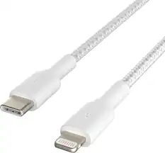 Front. Belkin - Braided C-LTG 1M, WHT - White.