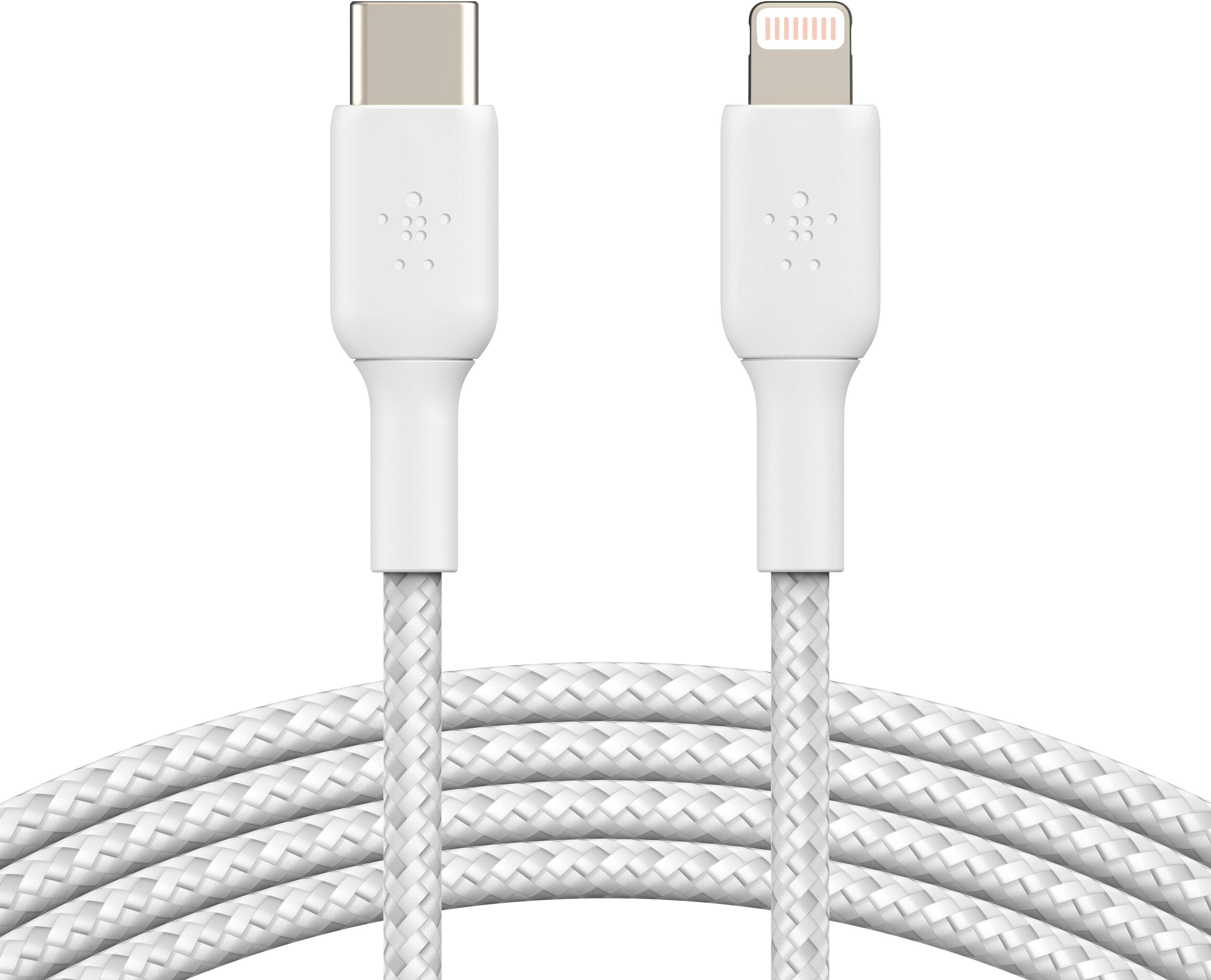 Left. Belkin - Braided C-LTG 1M, WHT - White.