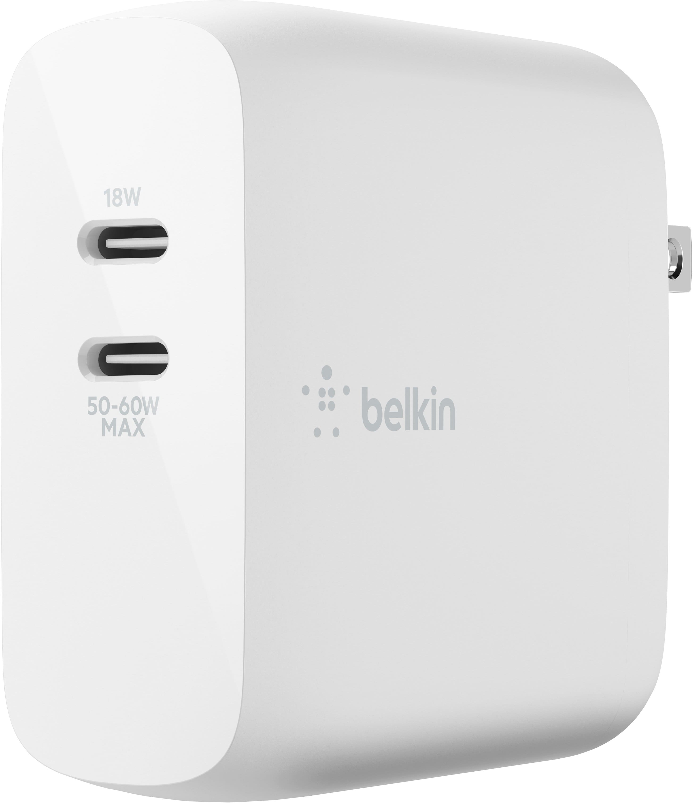 Belkin - BOOST↑CHARGE Dual Port USB-C 68W GaN Wall Charger for iPhone, MacBook, AirPods, iPad, Galaxy, Nintendo Switch 2 & More - White - Front_Zoom