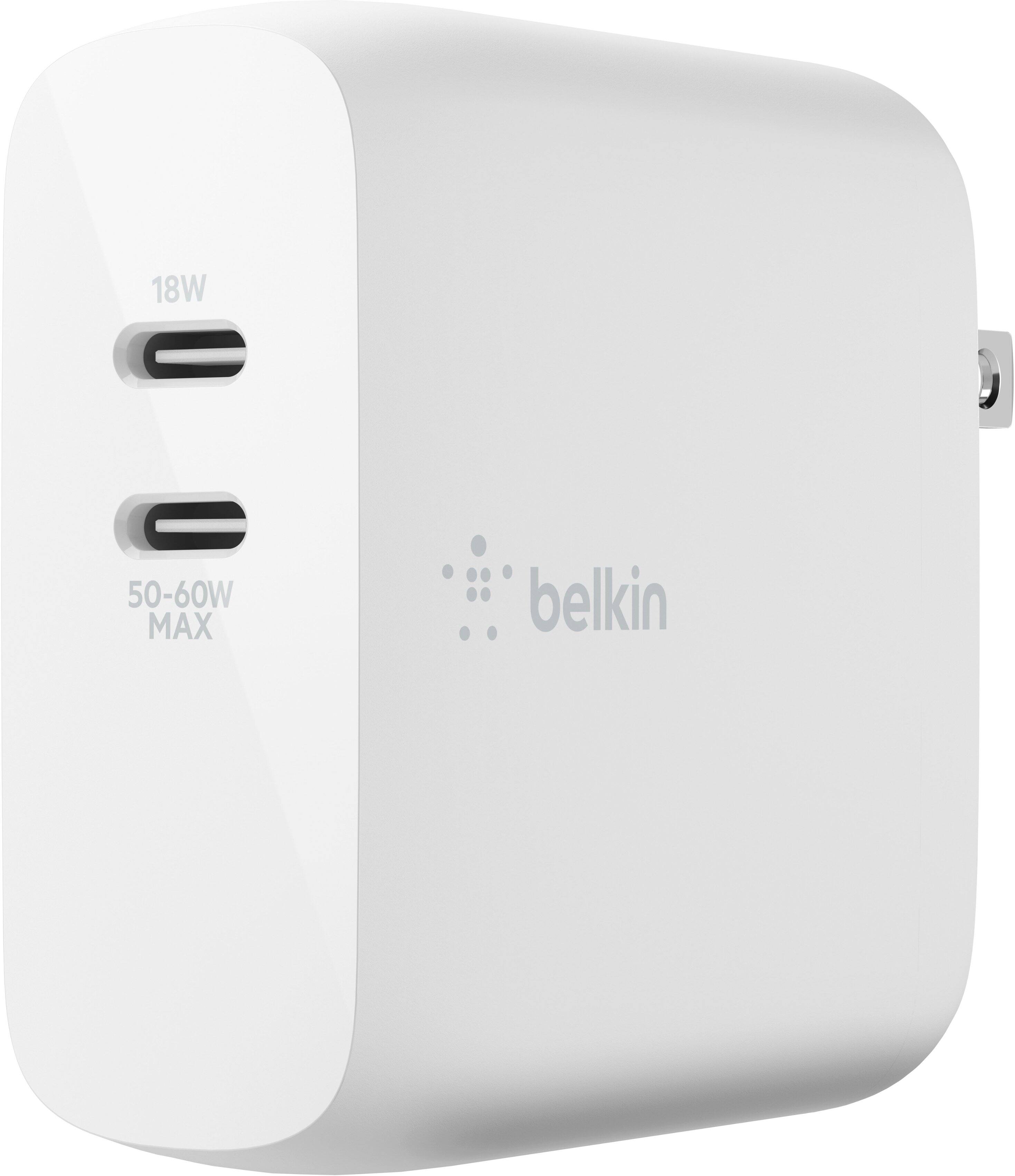 Belkin - BOOST↑CHARGE Dual Port USB-C 68W GaN Wall Charger for iPhone, MacBook, AirPods, iPad, Galaxy, Nintendo Switch 2 & More - White