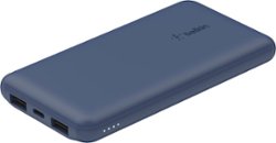 Belkin - BoostCharge USB-C Portable Charger 10K Power Bank with 1 USB-C Port and 2 USB-A Ports & Included USB-C to USB-A Cable - Blue - Front_Zoom