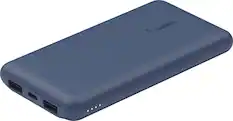 Front. Belkin - BoostCharge USB-C Portable Charger 10K Power Bank with 1 USB-C Port and 2 USB-A Ports & Included USB-C to USB-A Cable - Blue.