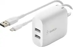 Belkin - BOOST↑CHARGE Dual USB-A Wall Charger 24W with USB-A to Micro-USB cable - White - Front_Zoom