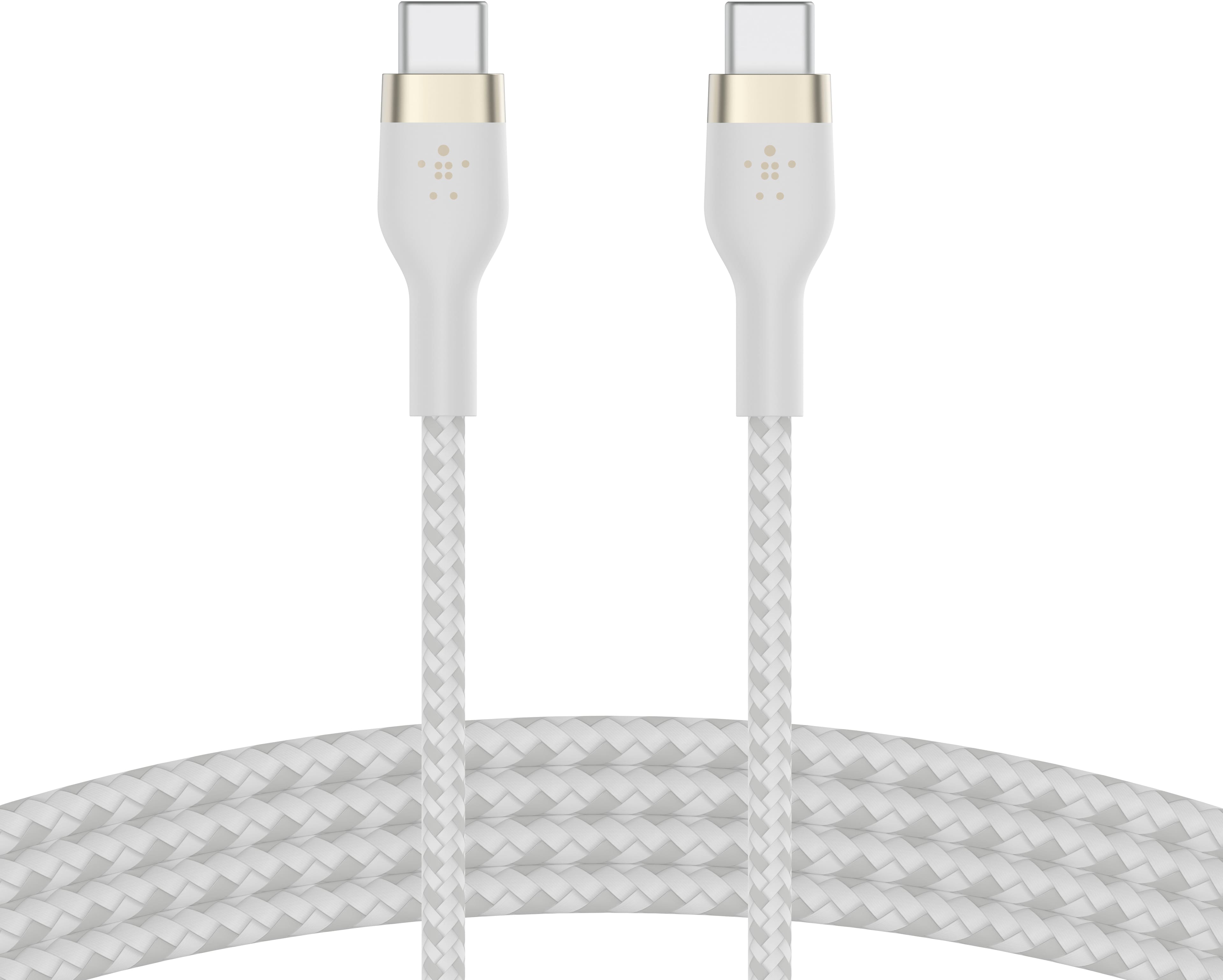 Left. Belkin - USB-C TO USB-C 2.0, BRAID SIL, 2M, WHT - White.