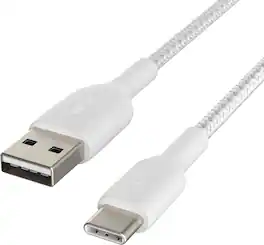 Belkin - BOOST↑CHARGE Braided USB-C to USB-A Cord 6.6ft for iPhone 17 Series, Samsung, Google Pixel 9 & 10, iPad Pro & More - White