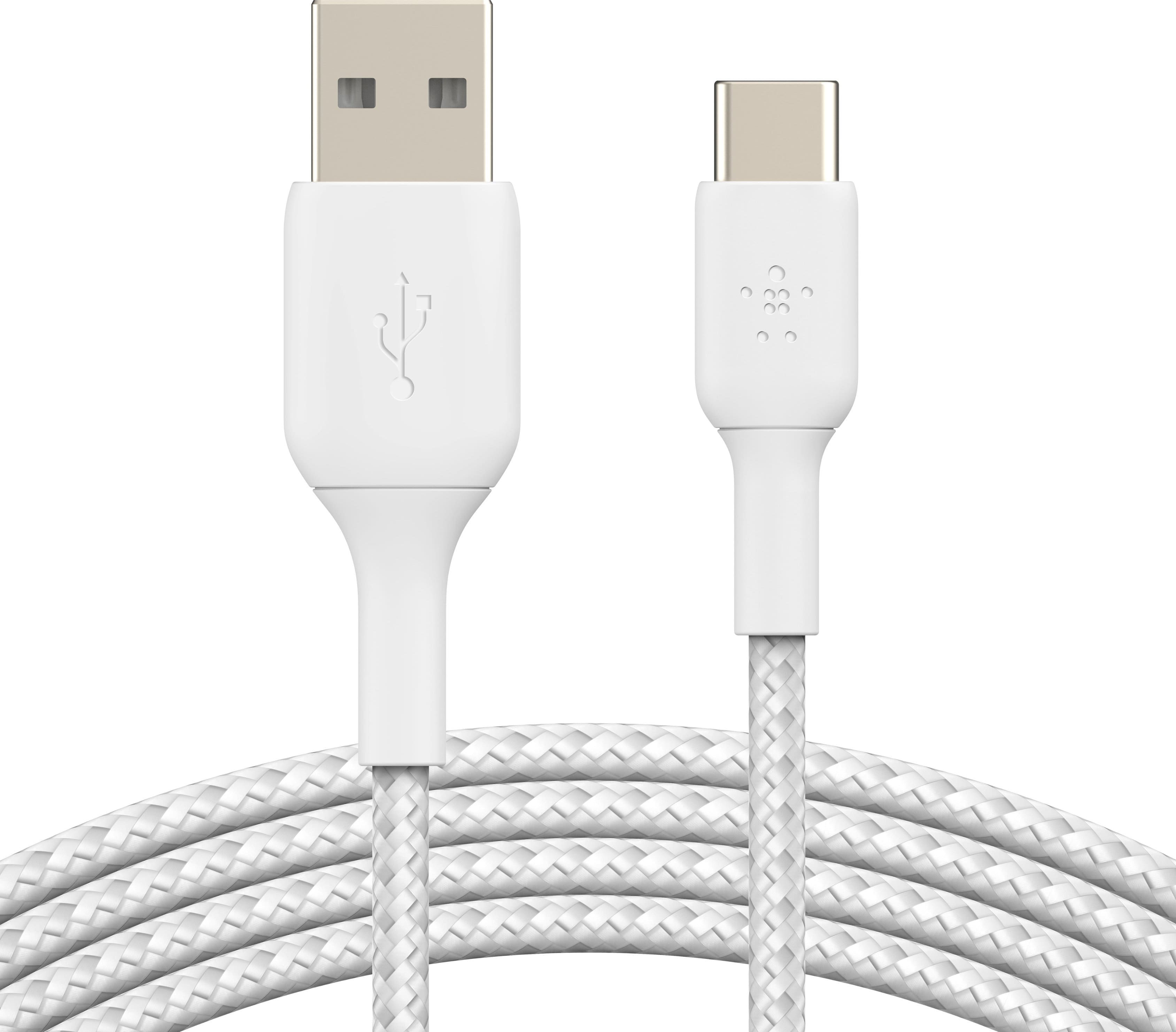 Left. Belkin - BOOST↑CHARGE Braided USB-C to USB-A Cord 6.6ft for iPhone 17 Series, Samsung, Google Pixel 9 & 10, iPad Pro & More - White.