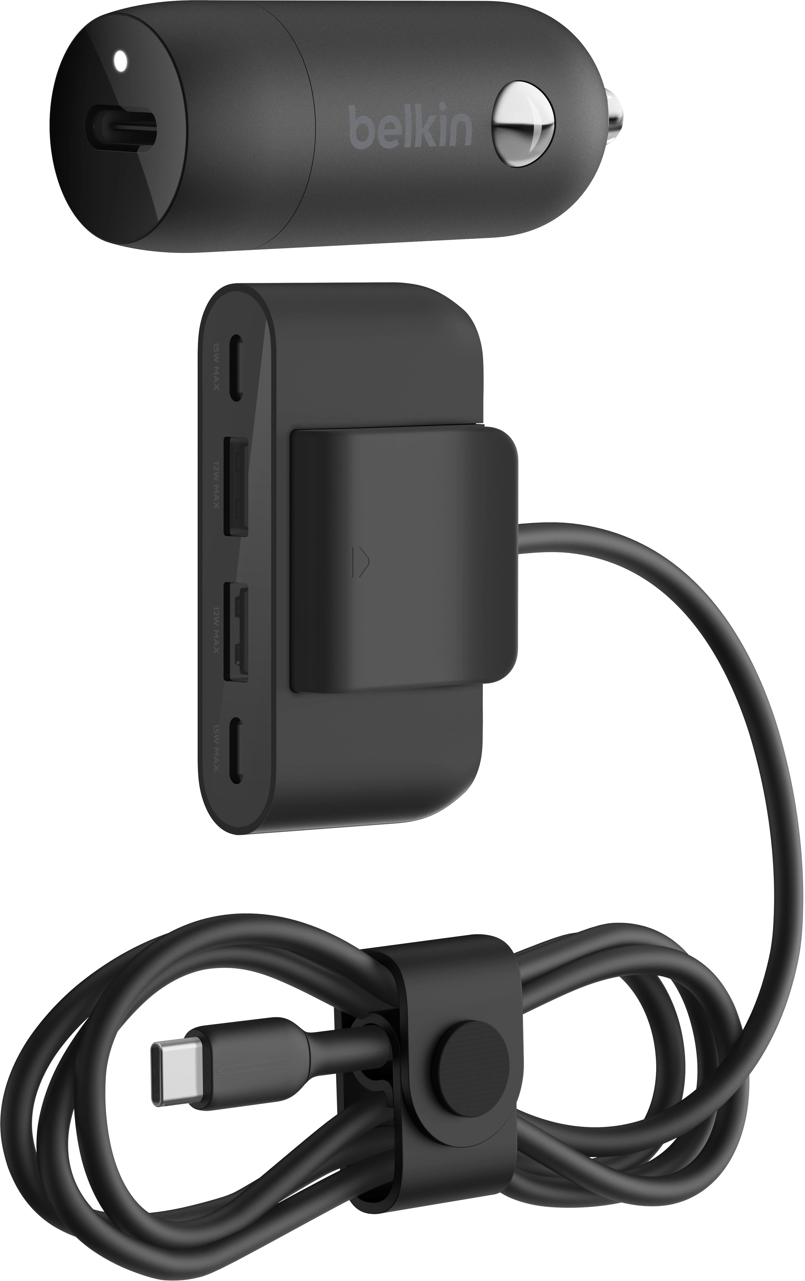 Belkin - BOOST↑CHARGE 30W USB-C Car Charger with 4-port USB power extender - Black - Front_Zoom