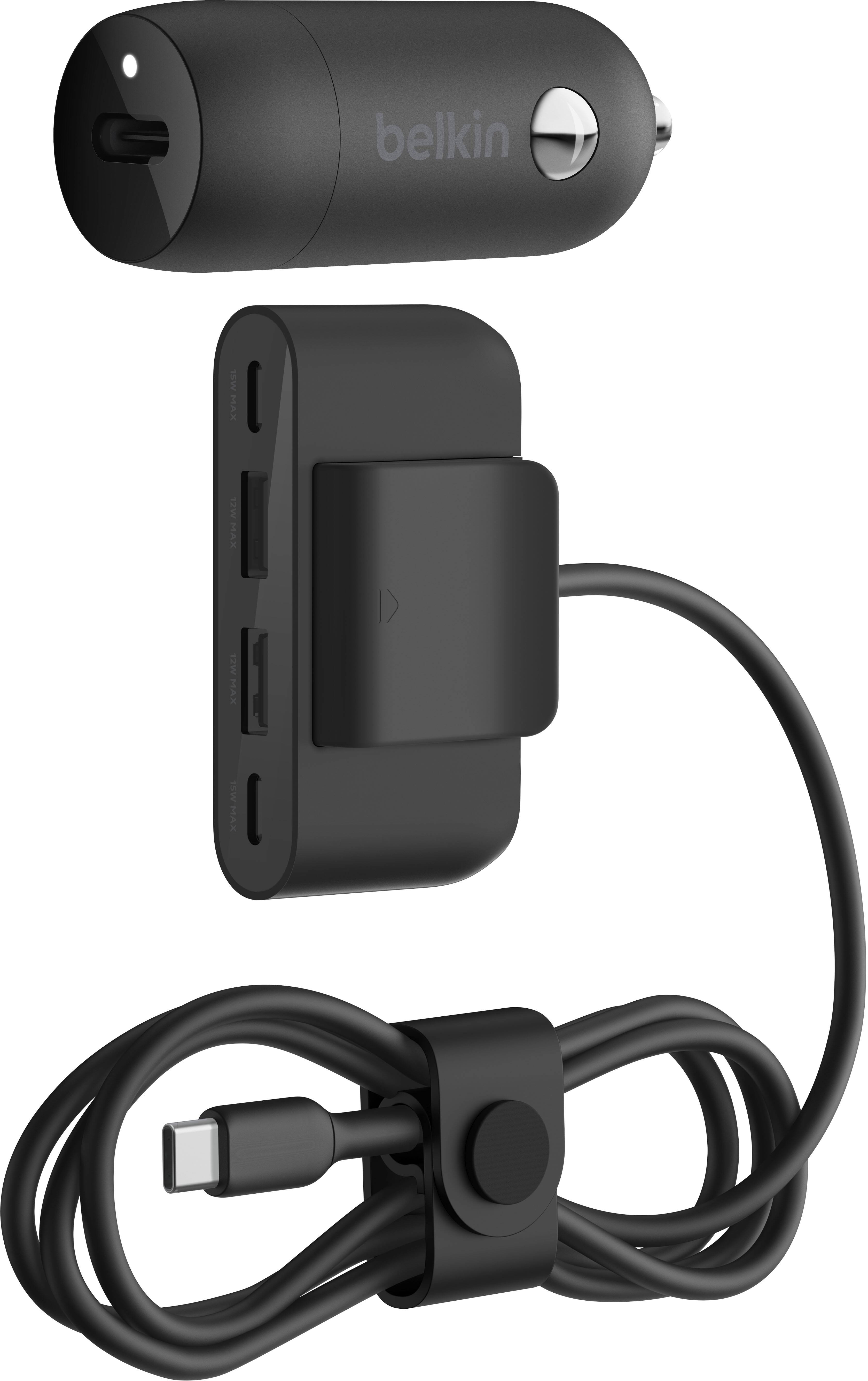 Belkin - BOOST↑CHARGE 30W USB-C Car Charger with 4-port USB power extender - Black