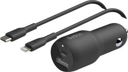 Belkin - BOOST↑CHARGE Dual Car Charger with PPS 37W with USB-C to Lightning Cable - Black