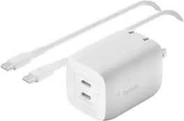 Belkin - BOOST↑CHARGE Pro Dual USB-C GaN Wall Charger with PPS 65W with USB-C to USB-C Cable - White