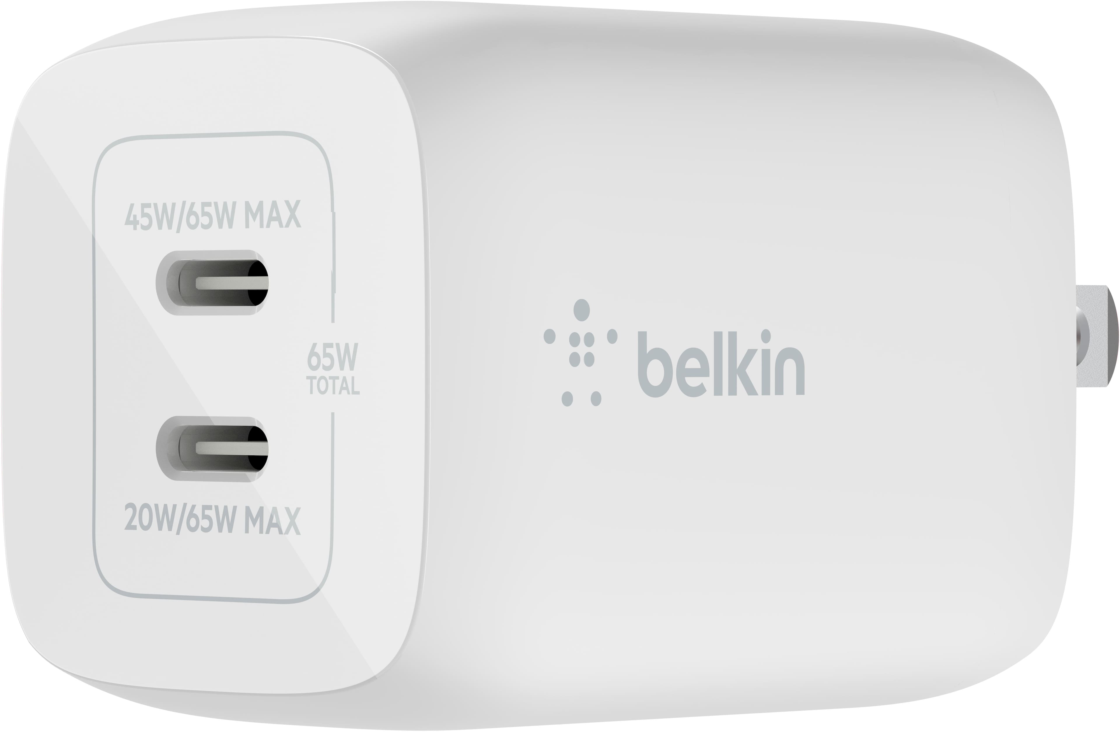 Alt View 1. Belkin - BoostCharge Pro Dual USB-C GaN Wall Charger with PPS 65W with USB-C to USB-C Cable - White.