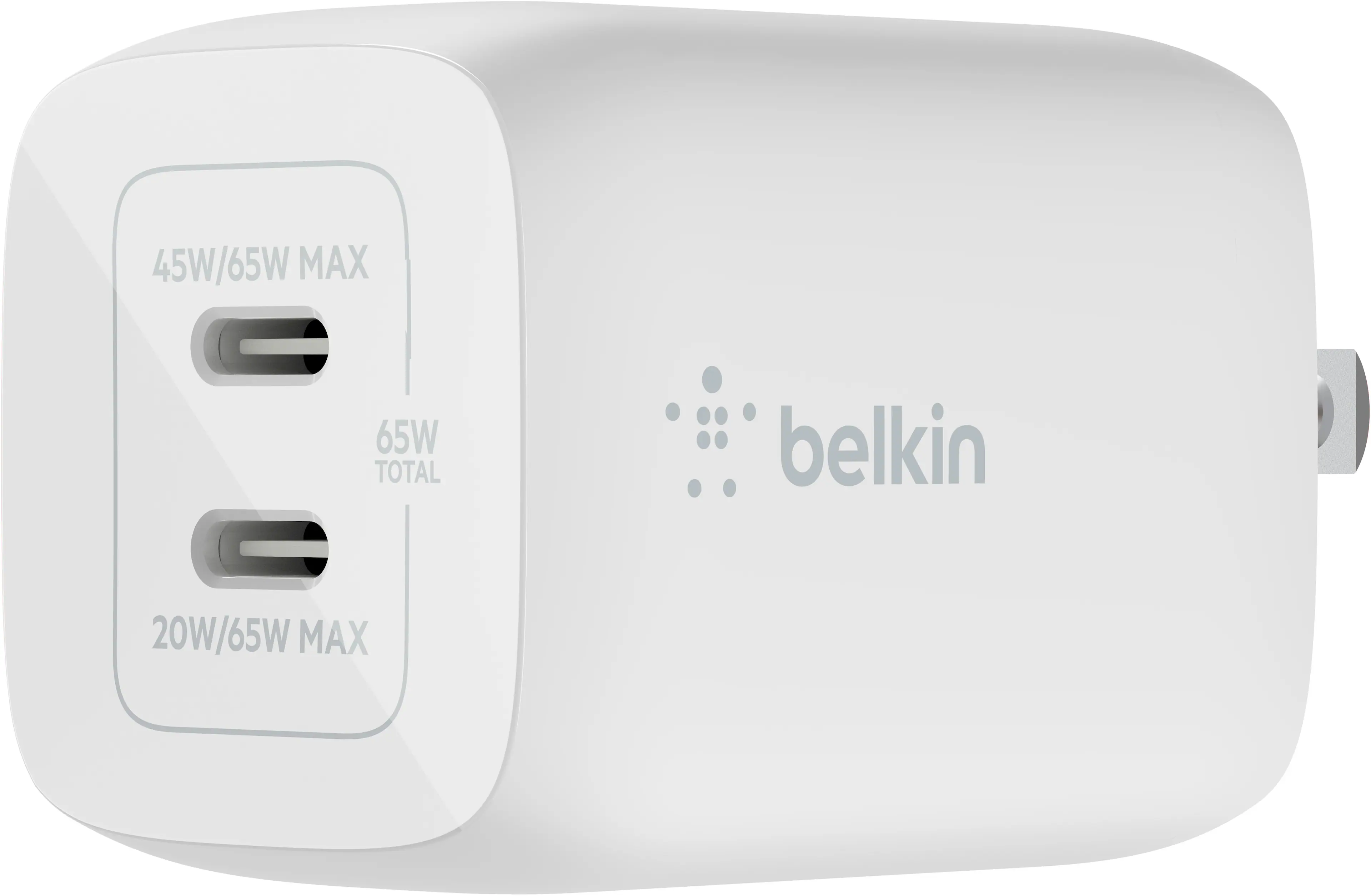 Alt View 1. Belkin - BoostCharge Pro Dual USB-C GaN Wall Charger with PPS 65W with USB-C to USB-C Cable - White.