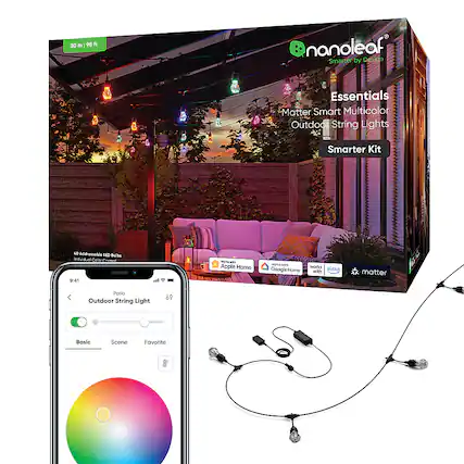 Front. Nanoleaf - Nanoleaf Essentials Smart Multicolor Outdoor String Lights Smarter Kit – 98 feet - White and Colors.
