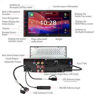 JVC - 6.8" Wireless Android Auto and Apple CarPlay Bluetooth Receiver with High Resolution Screen - Black