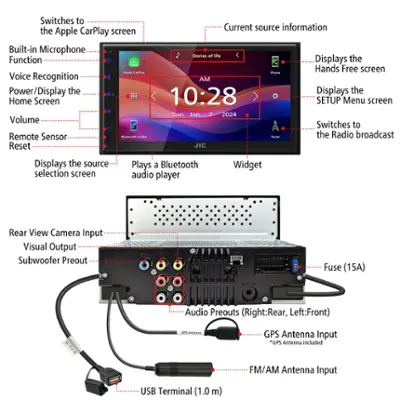 JVC 6.8" Android Auto and Apple CarPlay Bluetooth Digital Media (DM) Receiver with Rear Camera input Black KW-M590BT - Best Buy
