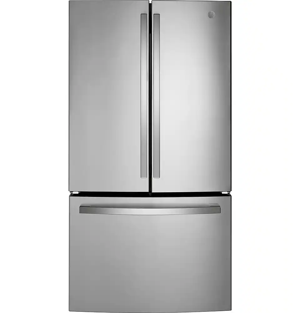Front. GE - 21.9 Cu. Ft. French Door Counter Depth Refrigerator with Internal Water Dispenser - Stainless Steel.